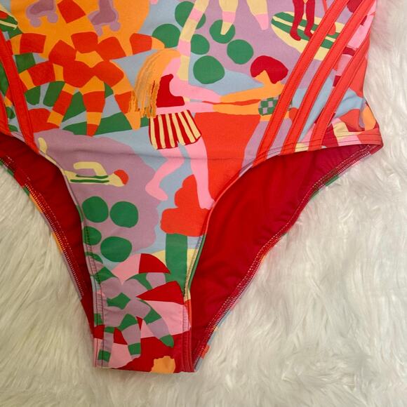 Adidas FARM Rio One Piece Swimsuit Pull On Beach Print No padding NWT Sz 12 - Picture 6 of 14